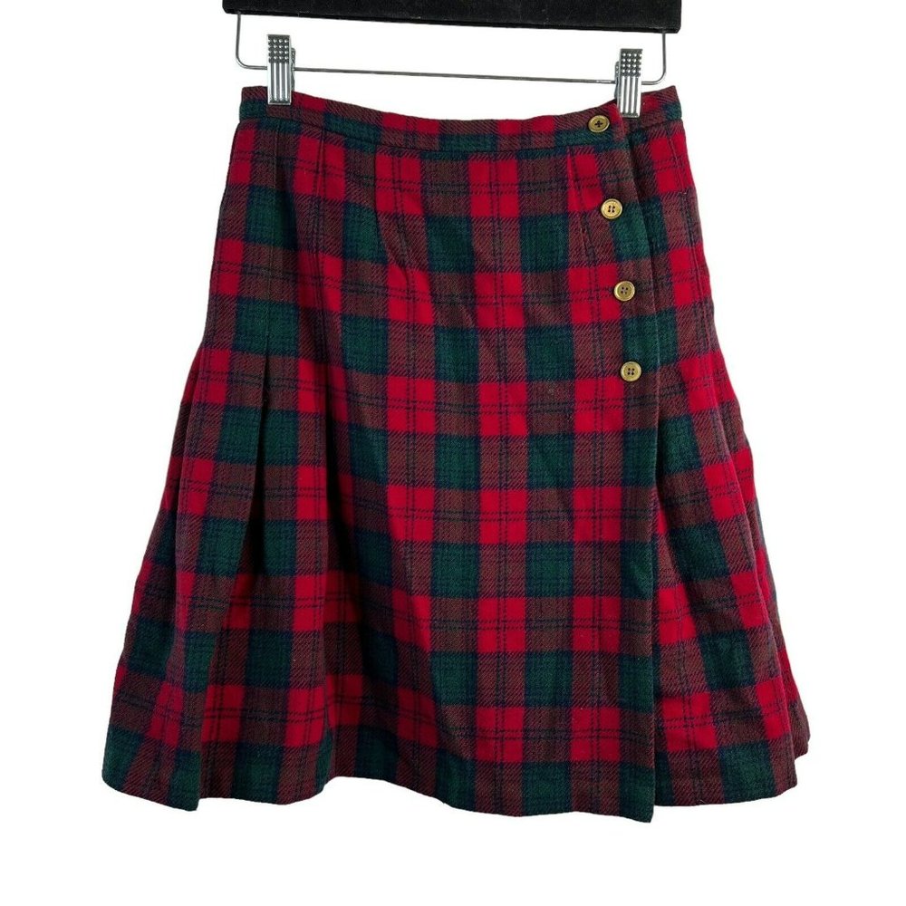 Vtg Pendleton Size 12 Skirt Lindsay Tartan Red Green Plaid Virgin Wool Pleated
